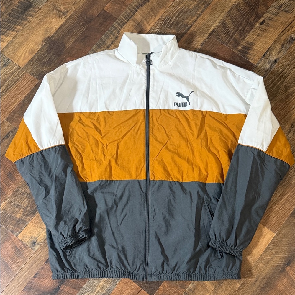 PUMA Retro Woven Colorblock Track Jacket - Gray/Gold/White - XXL